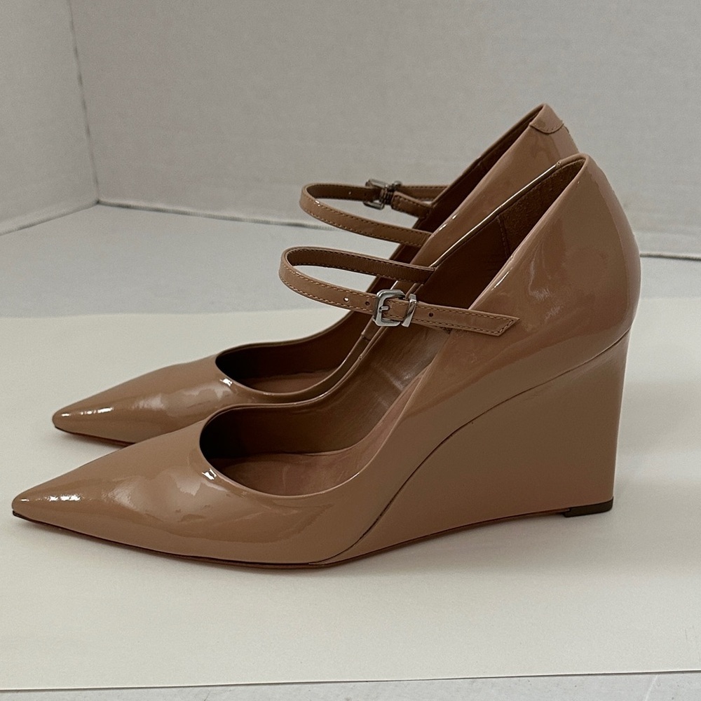 Maeve for Anthro The Sibley Mary Jane Patent Leather Wedge Heels nude 40 or 9.5 - Picture 4 of 12